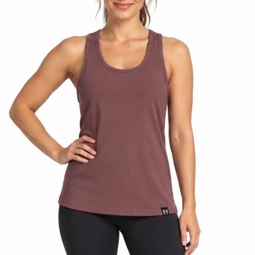 Under Armour Essential Ribbed Tank Top Mauve Rosewood L NEW Activewear Gy 110-22